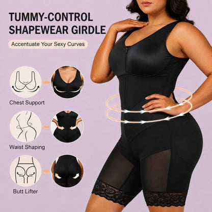 Black butt lifting shapewear girdle with chest support waist shaping and tummy control