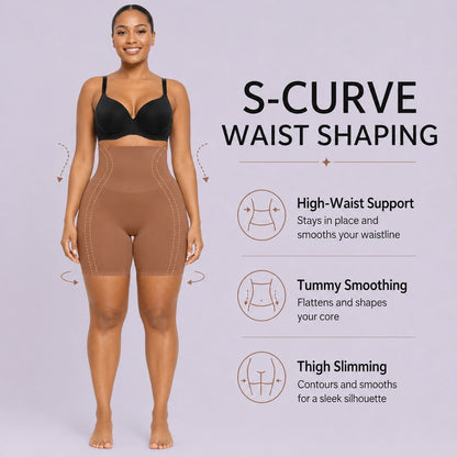 Women's waist sculpting shorts with high rise tummy smoothing and thigh contouring